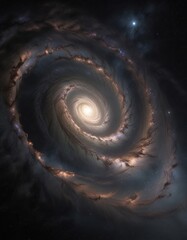 Galactic spiral arms of a distant star field under a deep black night sky, distant stars, galaxy, black hole