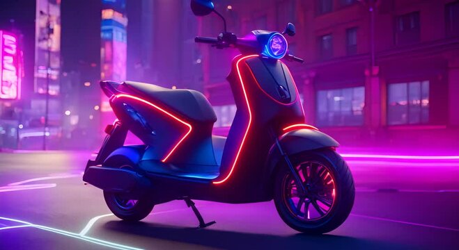 Innovative Electric Scooter With Striking Neon Lights Showcases Futuristic Design and Vibrant Glow 4K