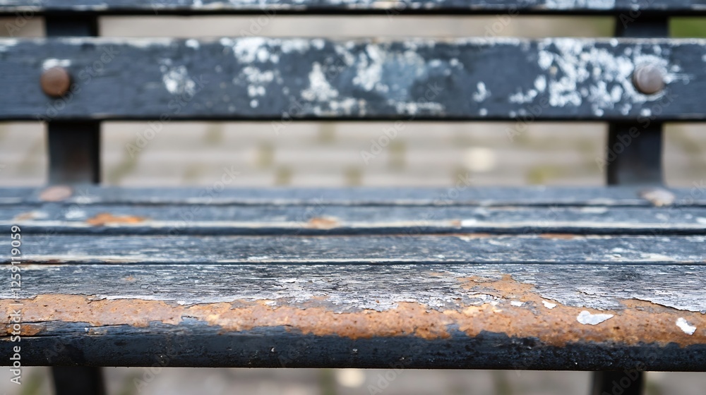 Poster close up of a weathered park bench showcasing rustic charm and natural aging effects : generative ai