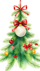 Watercolor christmas tree, Decorative Christmas ornament, art illustration painted with watercolors isolated on white background, mindfulness theme. with white shades
