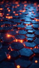 Obraz premium Glowing hexagonal metal mesh surrounded by light, glow, abstract background