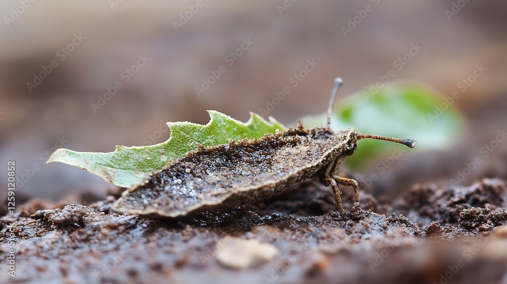 Poster leaf insect camouflage on ground showing nature's wonders : generative ai