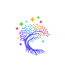 Rainbow Tree of Life Holistic Healing Wellness Logo Design
