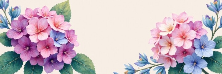 Intricate hand-painted hydrangeas and eucalyptus in soft pastel colors , hydrangea, eucalyptus, pastels