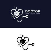 Doctor Logo Design Home Healthcare Heart Stethoscope Medical Clinic