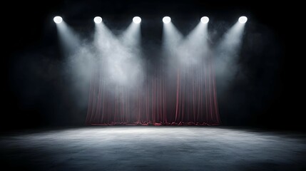 Obraz premium Empty Stage With Red Curtain And Spotlights