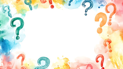 Colorful Watercolor Background with Question Marks Frame