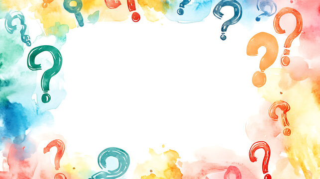 Colorful Watercolor Background with Question Marks Frame
