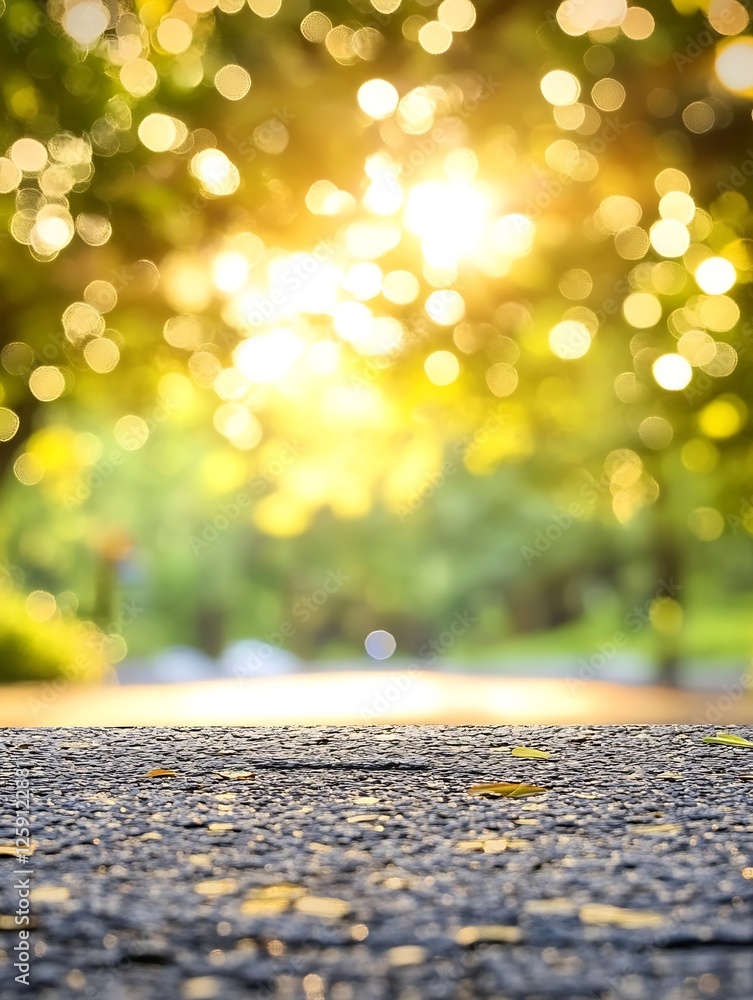Poster beautiful bokeh effect of sunlight filtering through green trees in park : generative ai