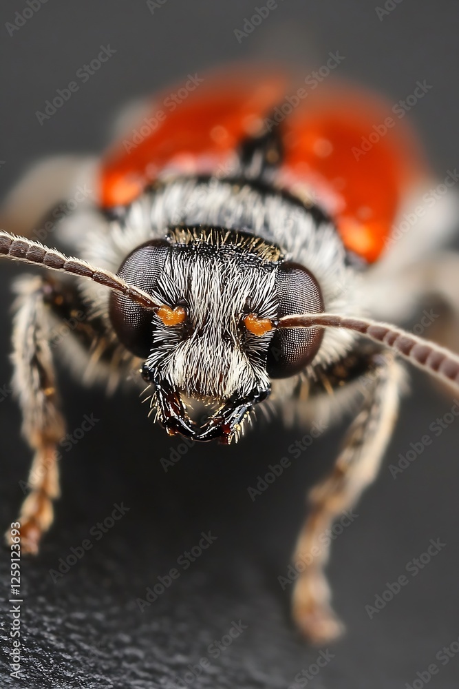 Poster Extreme Close Up of a Colorful Bee Capturing the Intricate Details of Insect Life : Generative AI