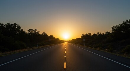 Fototapeta premium Driving Into the Sunset a Road Trip Adventure at Twilight