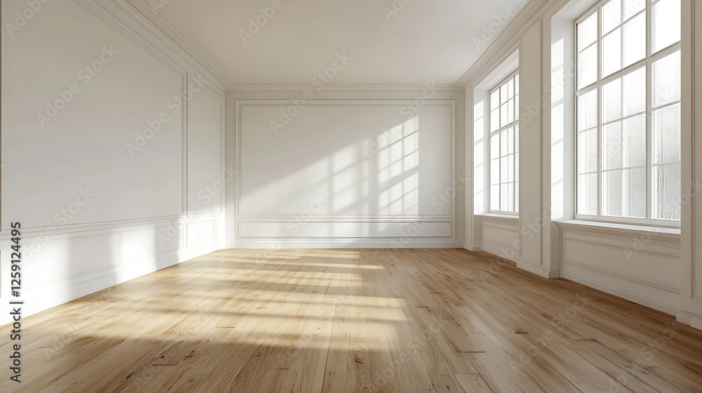 Poster bright and spacious empty room with large windows capturing natural light : generative ai