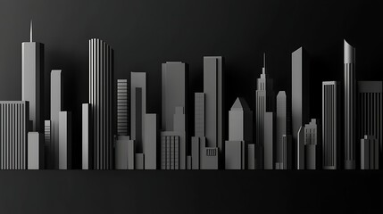 Fototapeta premium Monochrome city skyline at night, urban landscape, background for design.