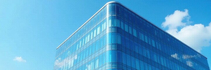 Obraz premium Modern office building with glass facade reflecting blue sky, sky, building,