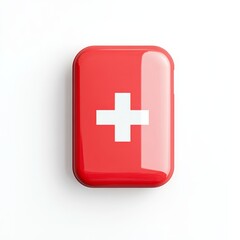 Obraz premium Red first-aid kit box, top view, white background, blank space