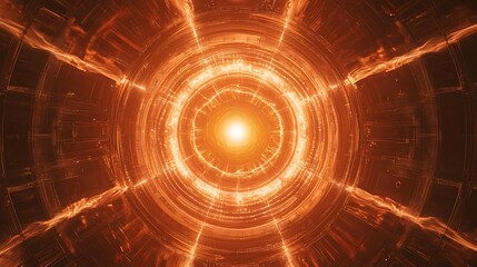 Orange energy portal, futuristic tunnel, abstract background, technology concept.