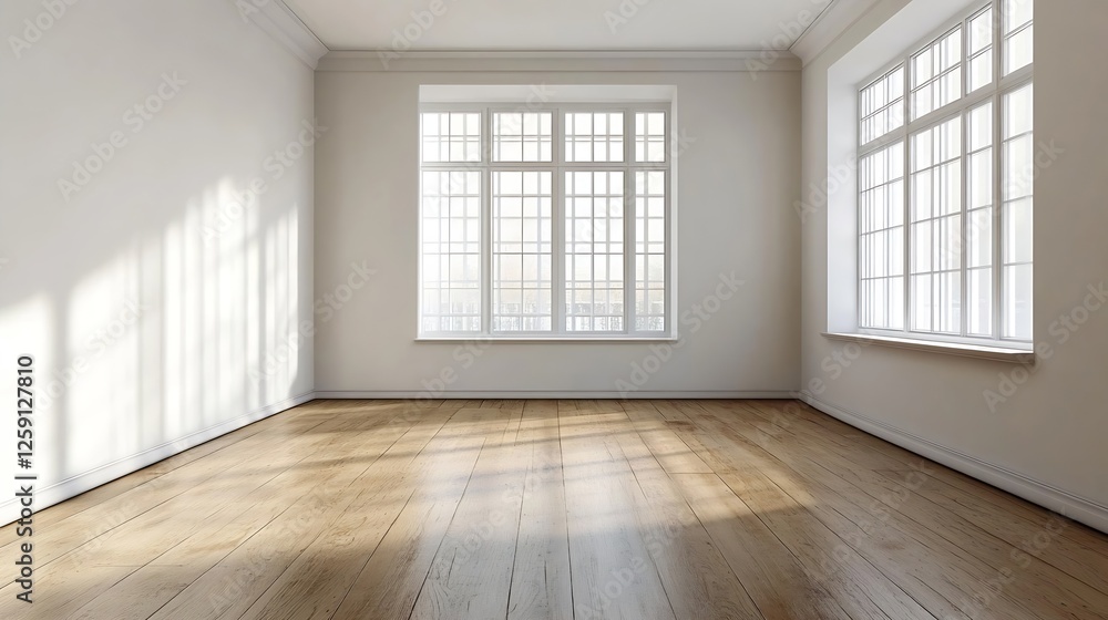 Poster bright and spacious empty room with large windows and natural light : generative ai