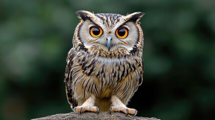 Owl perched, forest background, wildlife portrait, nature photography