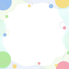 曲線と円形オブジェクトの背景フレーム、ポップなデザイン、正方形サイズ