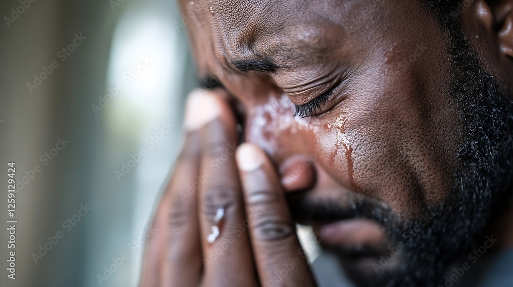 Poster emotional close up of a man crying with tears highlighting feelings of sorrow and loss : generative 