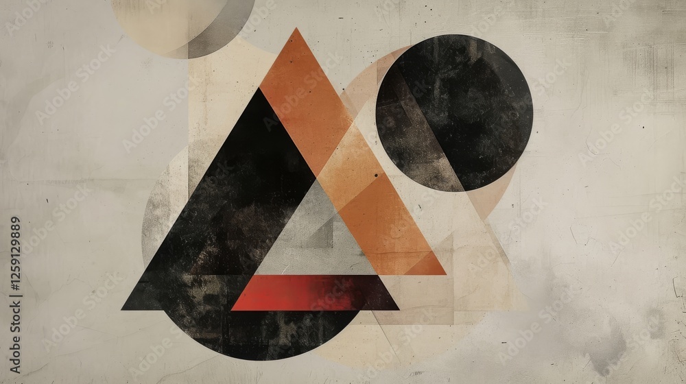 Poster a modern abstract composition with layered geometric shapes in earthy tones, creating a striking min