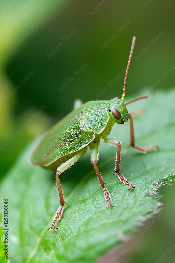 Poster close up of green grasshopper on leaf : generative ai