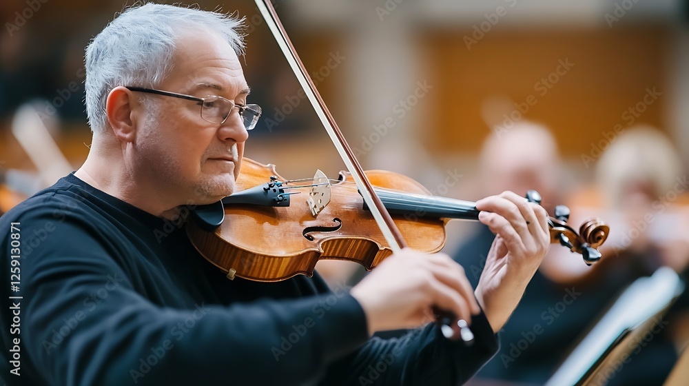 Poster Experienced Violinist Performing with Passion in a Professional Orchestra Setting : Generative AI