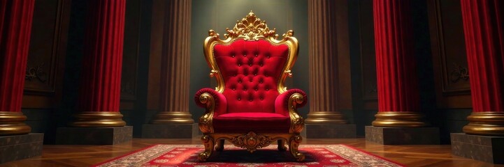 Ornate royal throne with golden details, crown, majestic, throne