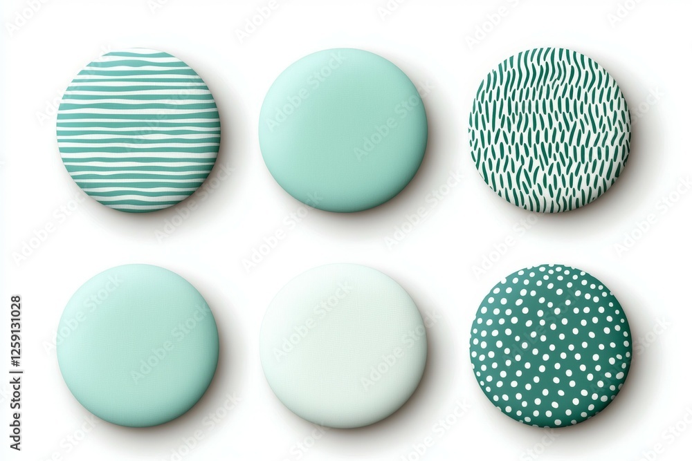 Aufkleber set of six buttons with different patterns and colors
