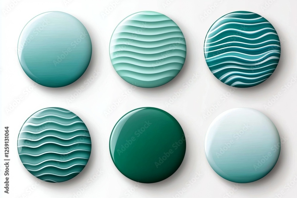 Poster set of six green buttons with a wave pattern
