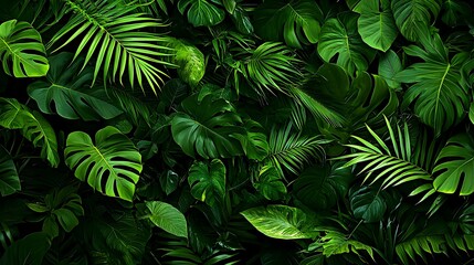 Lush Green Tropical Leaves Background