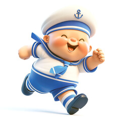 Obraz premium Joyful Baby Sailor Running: Adorable 3D Illustration of a Happy Child in a Sailor Costume