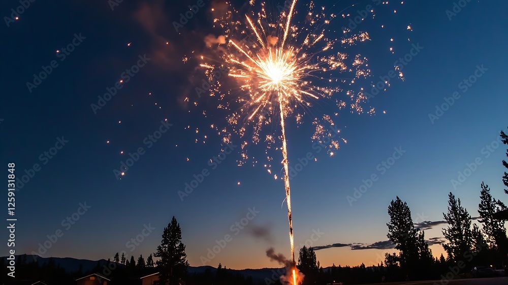 Aufkleber dazzling fireworks display at dusk brightening the sky with sparks and light : generative ai