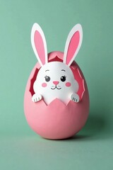 Obraz premium Paper cut egg with a cute bunny face , face, , cut