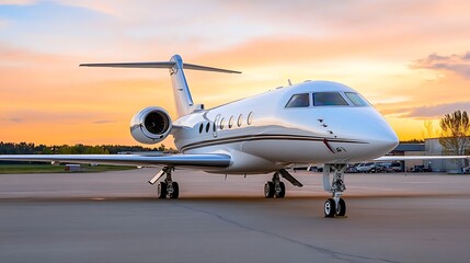 Obraz premium Luxurious Private Jet on Tarmac during Sunset with Beautiful Sky : Generative AI