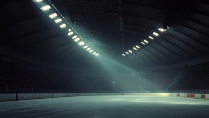 Empty ice rink arena lit by spotlights