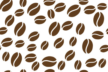 Drawn coffee bean seamless background. Pattern with falling coffee beans. Food doodle sketch backdrop
