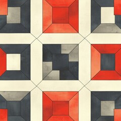 Fototapeta premium Abstract Geometric Pattern Red Black Gray White Squares