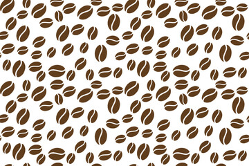 Drawn coffee bean seamless background. Pattern with falling coffee beans. Food doodle sketch backdrop