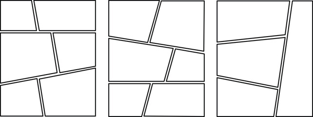 Set of collage grid manga comic storyboard layout panel blank template. Empty page frame for comic book, photo collage, poster, flyer. Vector illustration