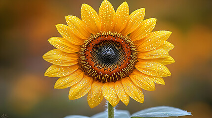 Obraz premium Close Up Dewy Sunflower In Golden Light