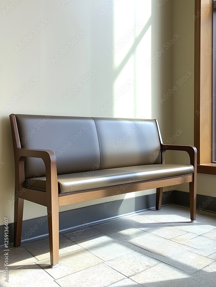 Poster modern and stylish wooden bench basking in the sunlight creating an inviting seating area indoors : 