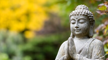 Tranquil Buddha Statue in Lush Garden with Peaceful Ambience : Generative AI