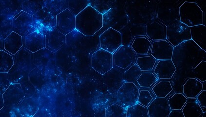 Abstract hexagonal network background with glowing particles