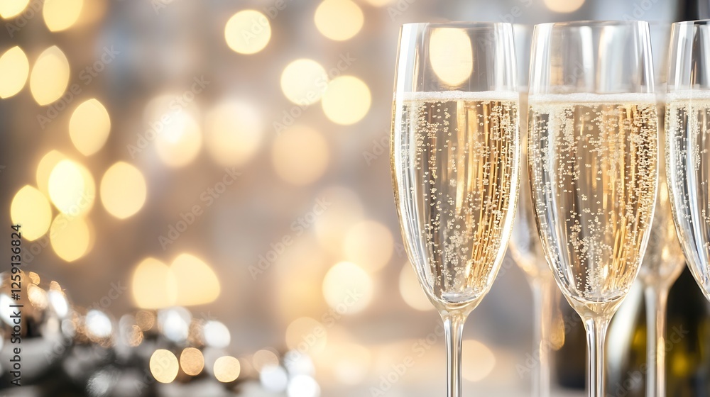 Poster sparkling champagne glasses for celebrating special occasions with bokeh background : generative ai