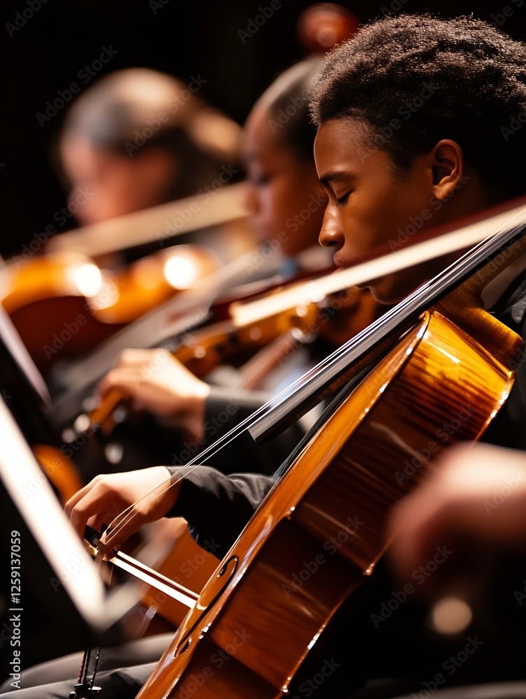Poster talented young musician playing cello with passion during a live performance capturing the essence o