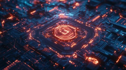 Obraz premium Abstract glowing circuit board with central processor. (1)