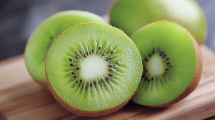 Fresh and Juicy Kiwi Slices Ready to Enjoy on a Wooden Cutting Board : Generative AI