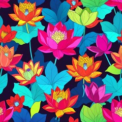 Vibrant Lotus Flower Seamless Pattern: A Kaleidoscope of Colors
