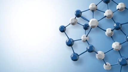 Obraz premium Abstract Molecular Structure: Blue and White Spheres on Grid Background